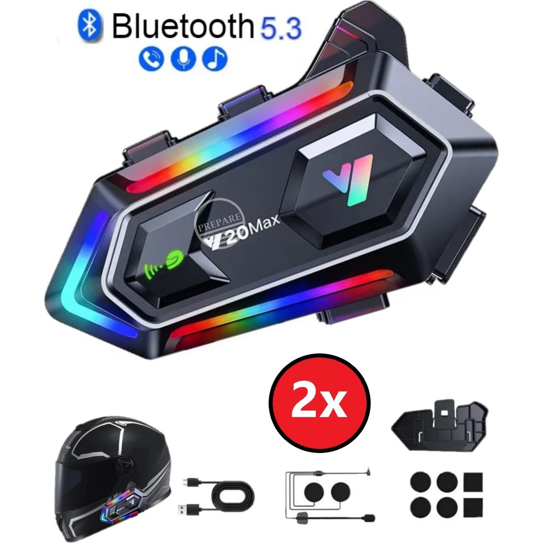 Prepare 300 Mt Intercom 2 Eşleşmeli Kask Kulaklık Y-20MX Su Geçirmez Bluetooth Motosiklet Intercom Kulaklık