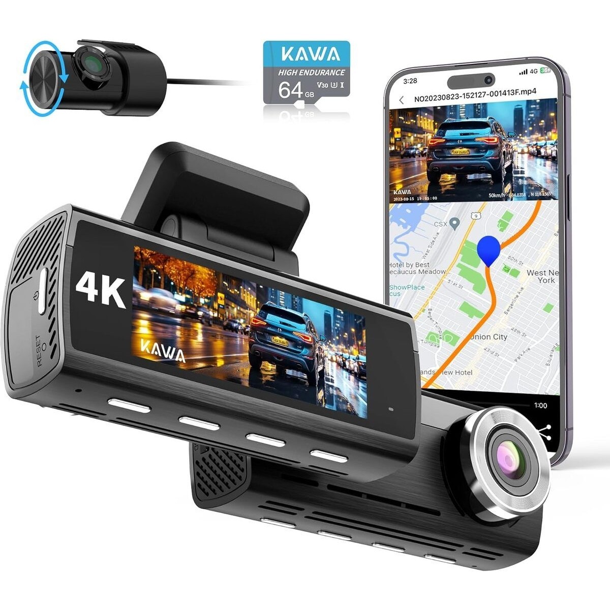 D8 4K Dash Kamera, Ön & Arka, Sesli Komut, Gps, Gece Görüşü, Wifi, Döngü Kaydı
